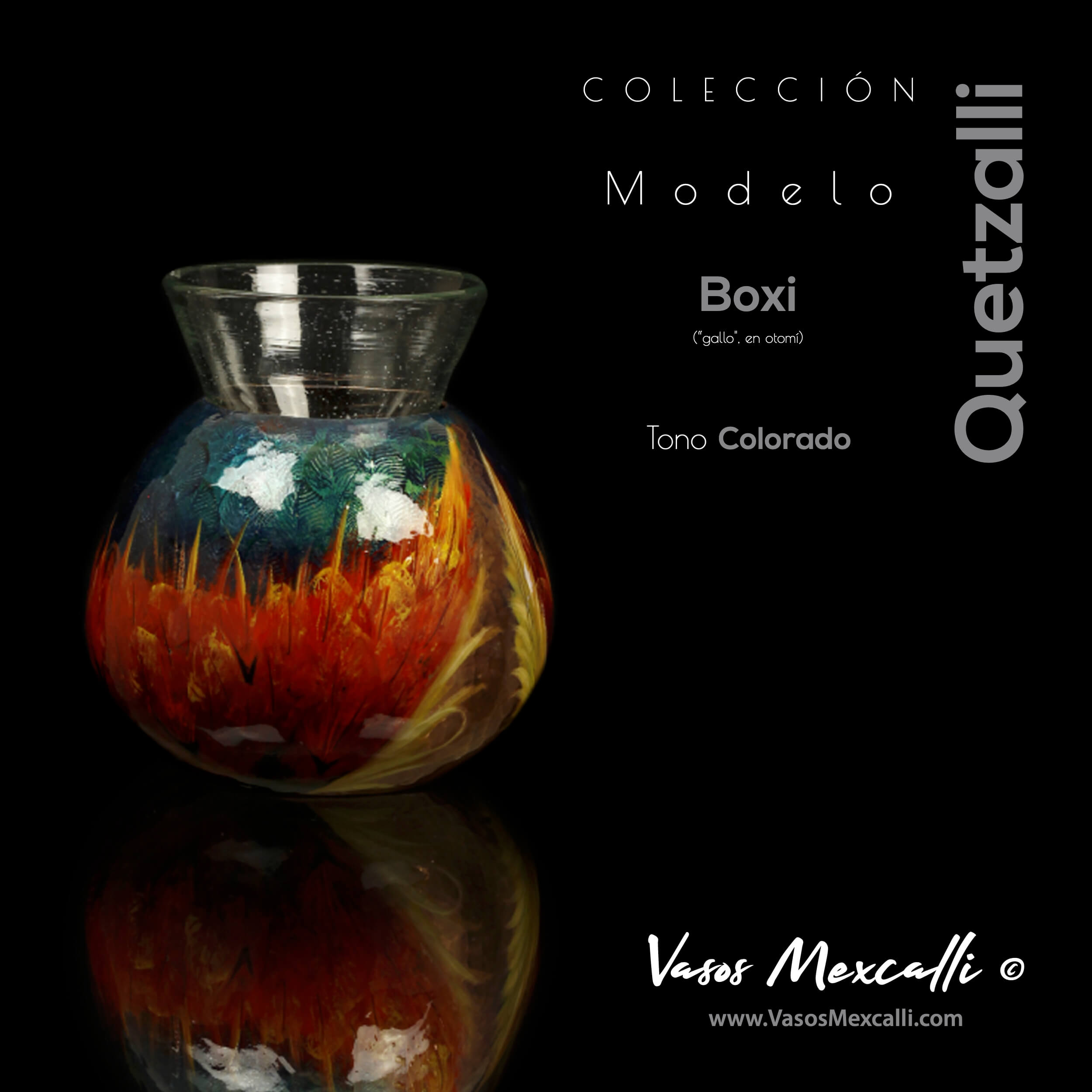 Vasos Mexcalli©️; Quetzalli, modelo “Boxi” tono colorado